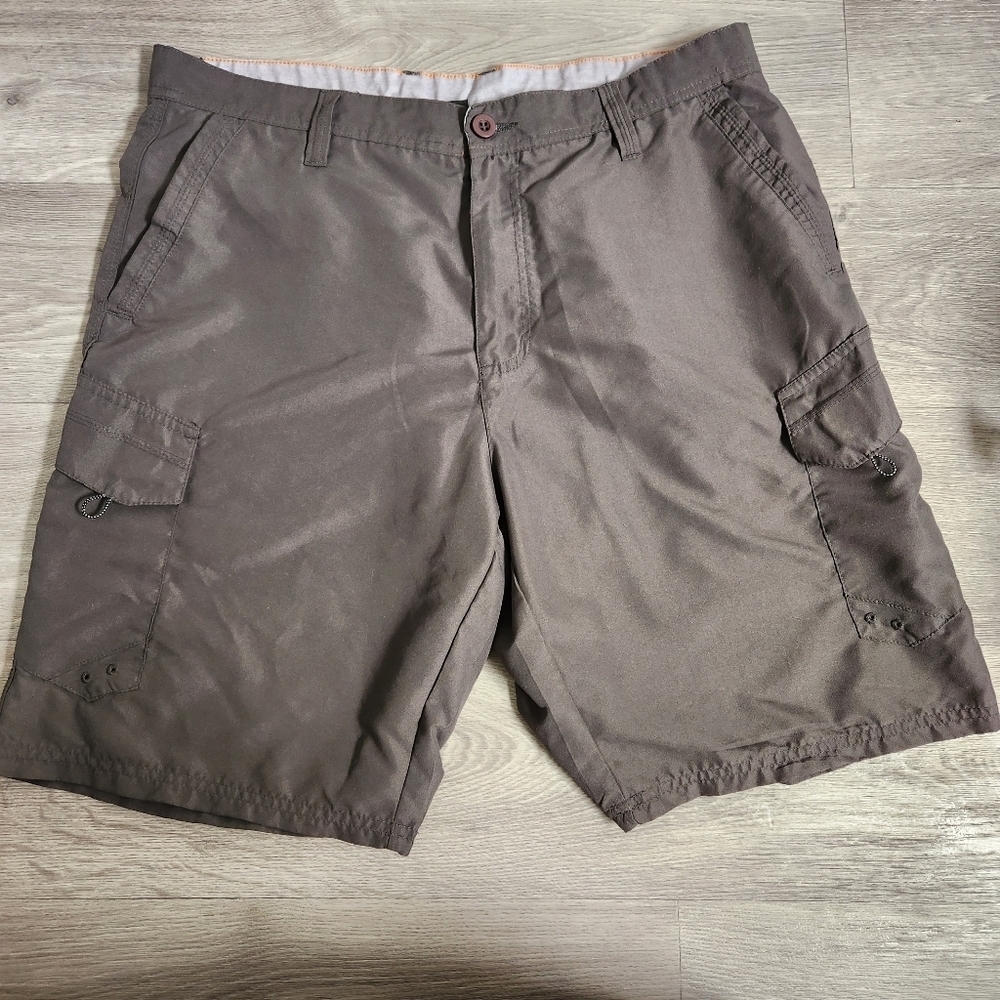 Burnside Charcoal Dark Gray Shorts 36 Microfiber Lightweight Travel Water Resist